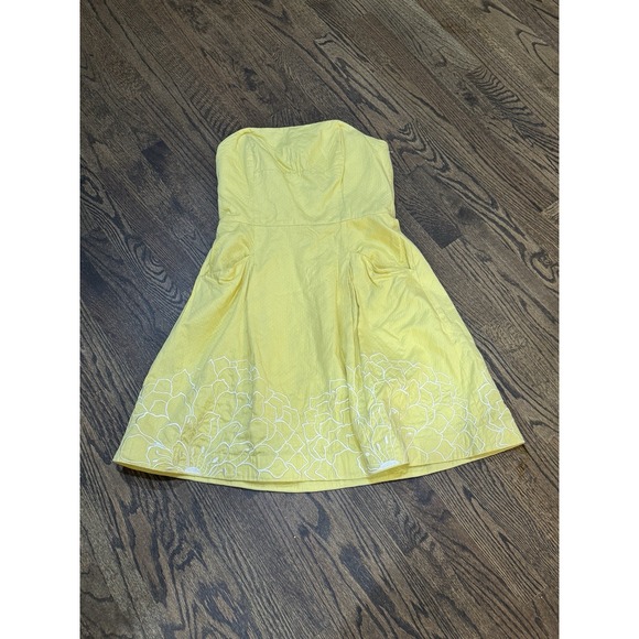 Lilly Pulitzer Yellow Blossom Dress Pineapple Juice strapless floral lined zip - Picture 2 of 12